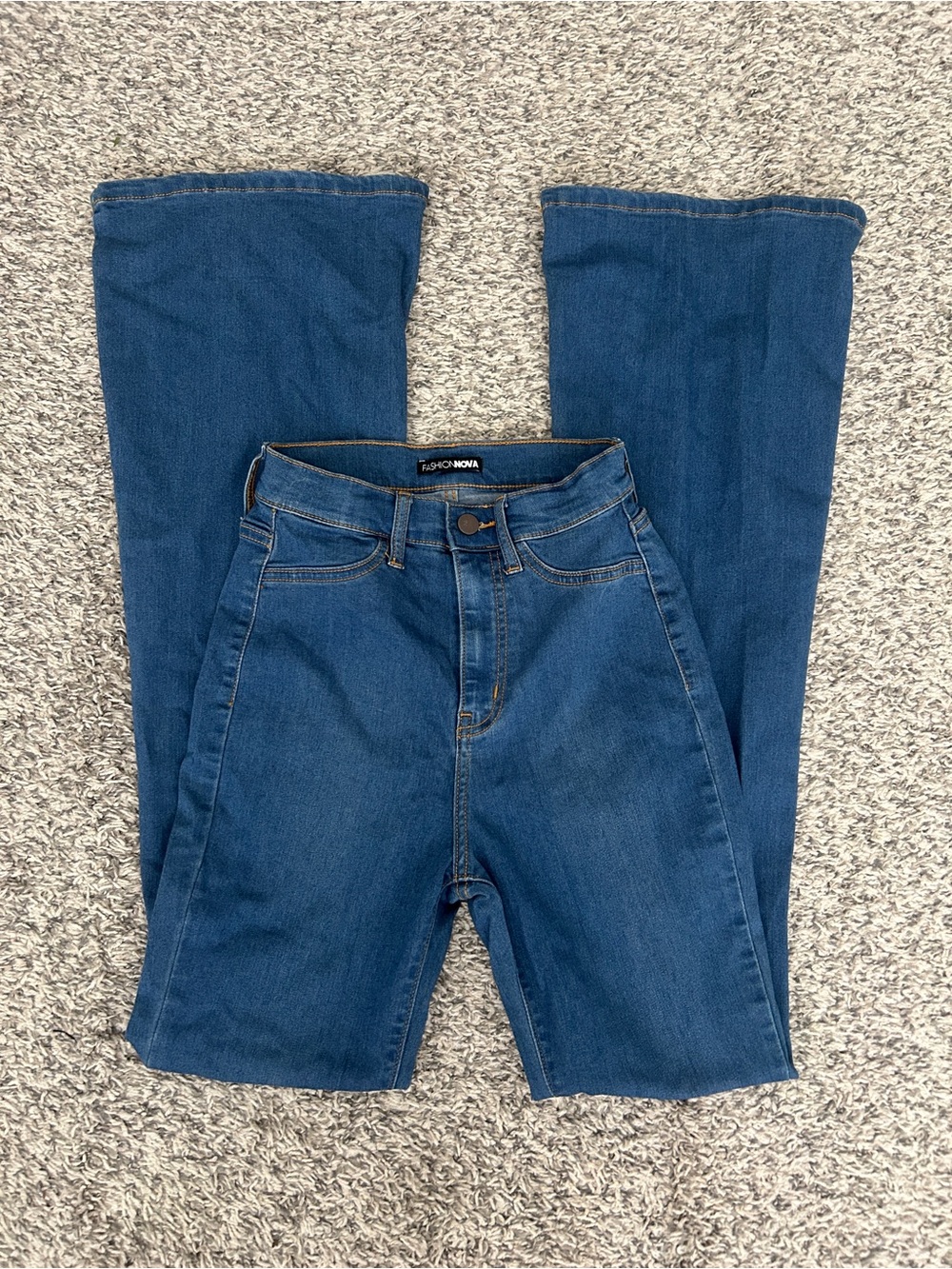 Fashion Nova Dark Blue High-Rise Flared Jeans